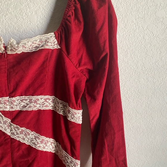 Free People Tennley Red Milkmade Coquette Corduroy Whimsigoth Lace Mini Dress XS - Picture 15 of 16
